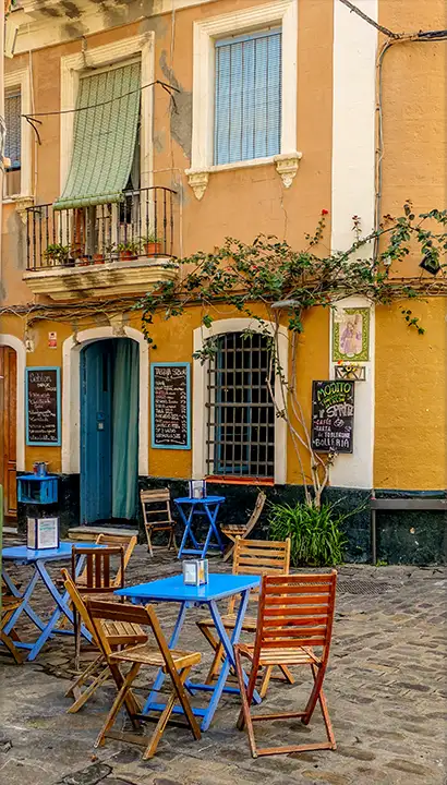 Typical Iberian village terrace of small cafe